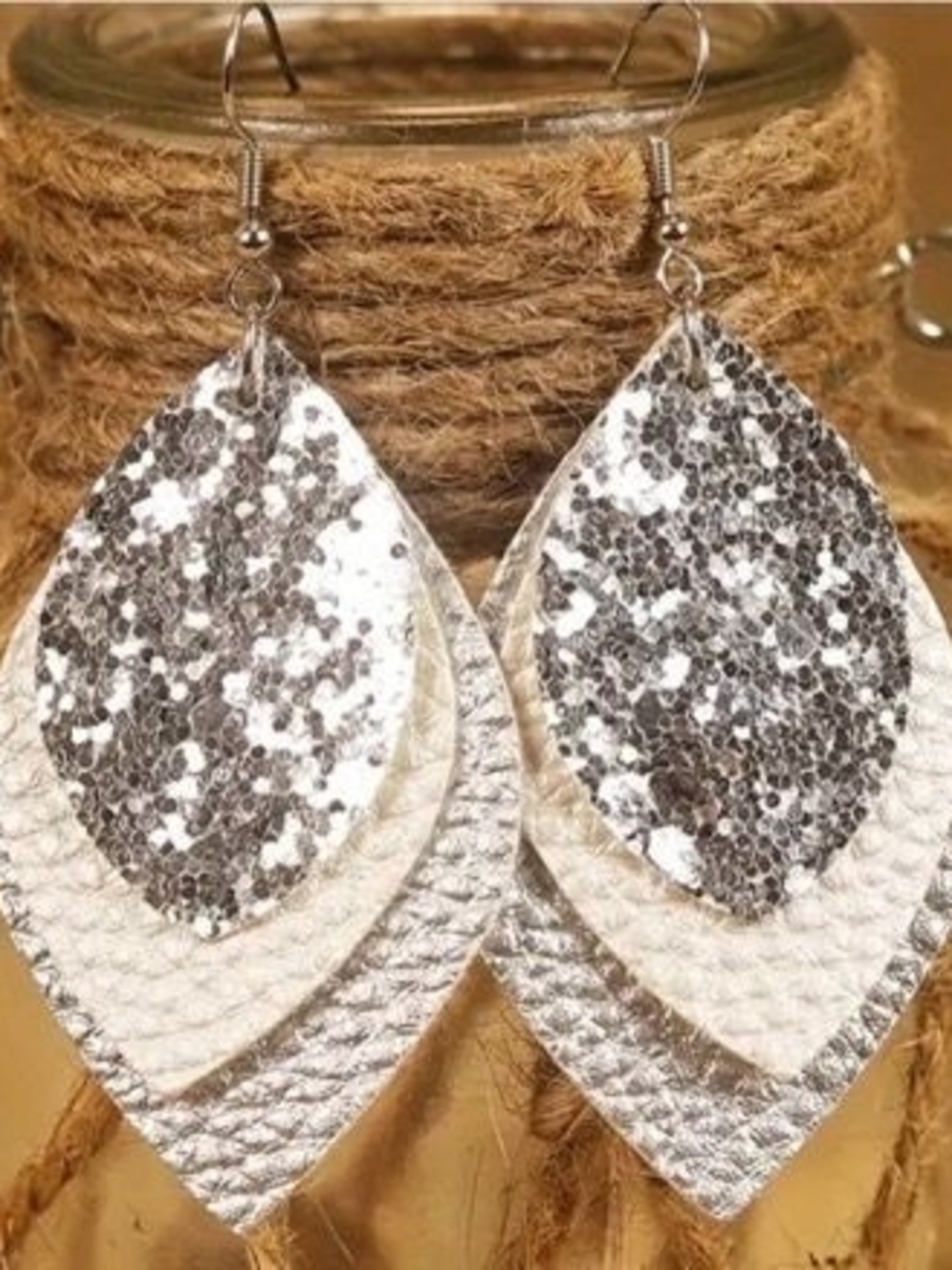 Chloe Silver Layered Glitter Teardrop Earrings